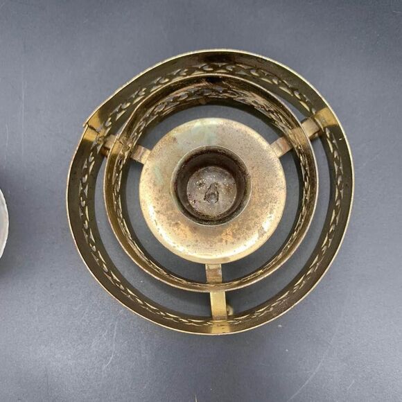 Vintage Frosted Glass Hurricane Candle Holder w/ Metal Base Hand Painted - Picture 7 of 7